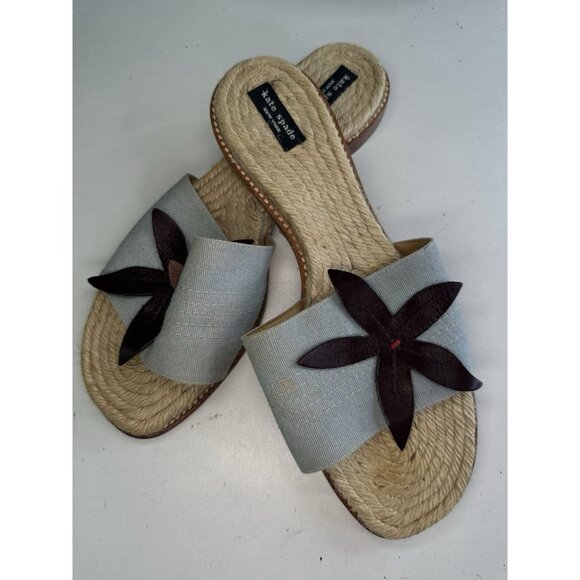 Kate Spade Women's Blue Floral Raffia Insole Slide Sandals 40/9.5 Made in Spain - Picture 7 of 7